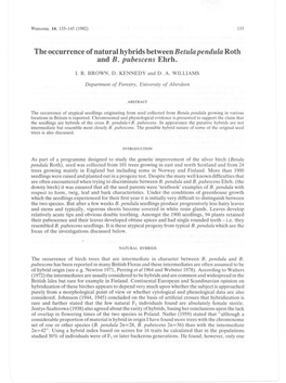 The Occurrence of Natural Hybrids Between Betula Pendula Roth and B. Pubescens Ehrh