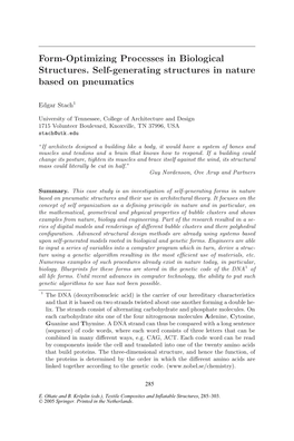 Form-Optimizing Processes in Biological Structures. Self-Generating Structures in Nature Based on Pneumatics