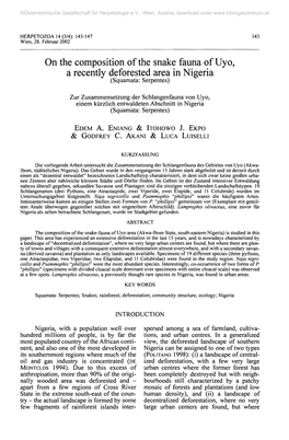 On the Composition of the Snake Fauna of Uyo, a Recently Deforested Area in Nigeria (Squamata: Serpentes)