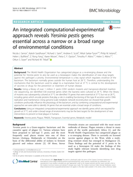 Yersinia Pestis Genes Essential Across a Narrow Or a Broad Range of Environmental Conditions Nicola J