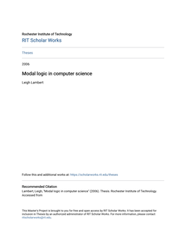 Modal Logic in Computer Science