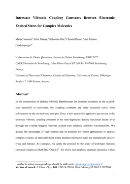 Interstate Vibronic Coupling Constants Between Electronic Excited States