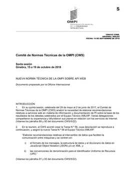 Cws/6/6 Corr. Original: Inglés Fecha: 14 De Septiembre De 2018