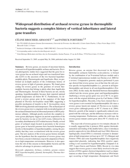 Widespread Distribution of Archaeal Reverse Gyrase in Thermophilic Bacteria Suggests a Complex History of Vertical Inheritance and Lateral Gene Transfers