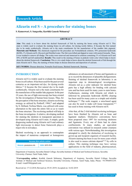 Alizarin Red S – a Procedure for Staining Bones S