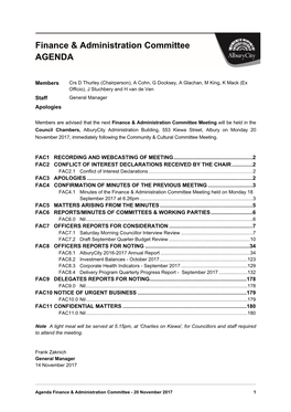 Finance & Administration Committee AGENDA