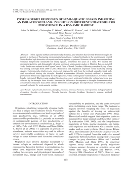 Post-Drought Responses of Semi-Aquatic Snakes Inhabiting an Isolated Wetland: Insights on Different Strategies for Persistence in a Dynamic Habitat