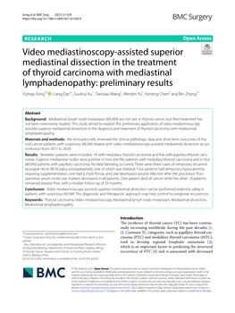 Video Mediastinoscopy-Assisted Superior Mediastinal Dissection in the Treatment of Thyroid Carcinoma with Mediastinal Lymphadeno