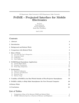 Prime - Projected Interface for Mobile Electronics