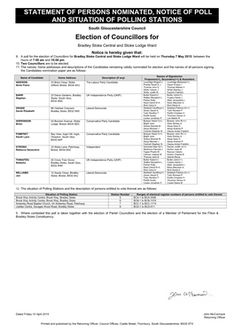 Statement of Persons Nominated, Notice of Poll and Situation of Polling Stations