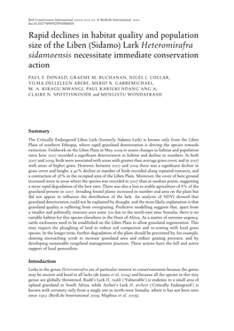 Rapid Declines in Habitat Quality and Population Size of the Liben (Sidamo) Lark Heteromirafra Sidamoensis Necessitate Immediate Conservation Action