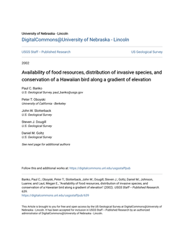 Availability of Food Resources, Distribution of Invasive Species, and Conservation of a Hawaiian Bird Along a Gradient of Elevation