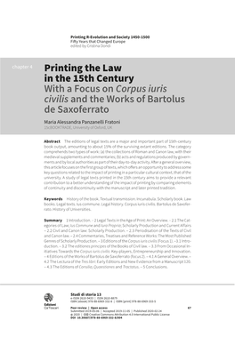 Printing the Law in the 15Th Century with a Focus on Corpus Iuris Civilis