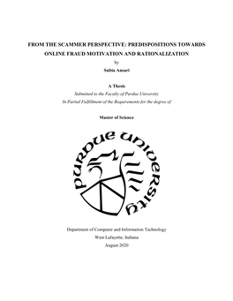 FROM the SCAMMER PERSPECTIVE: PREDISPOSITIONS TOWARDS ONLINE FRAUD MOTIVATION and RATIONALIZATION by Subia Ansari