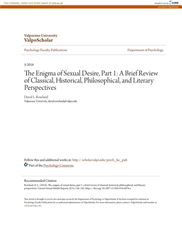 The Enigma of Sexual Desire, Part 1: a Brief Review of Classical, Historical, Philosophical, and Literary Perspectives