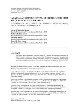 Avaliação Experimental De Redes Mesh Com Os Classmate Pcs Da Intel Experimental Evaluation of Wireless Mesh Network with the Intel Classmate Pcs