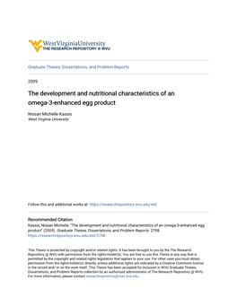 The Development and Nutritional Characteristics of an Omega-3-Enhanced Egg Product