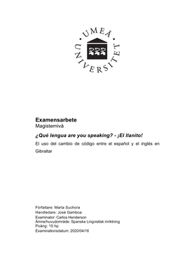 El Llanito! El Uso Del Cambio De Código Entre El Español Y El Inglés En Gibraltar