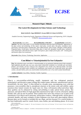 The Latest Developments in Glass Science and Technology Cam