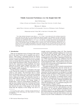 Tidally Generated Turbulence Over the Knight Inlet Sill