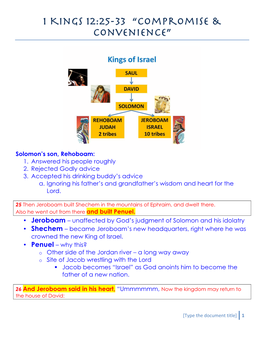 1 Kings 12:25-33 “Compromise & Convenience”