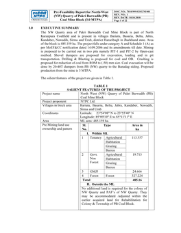 Pre-Feasibility Report for North-West (NW) Quarry of Pakri Barwadih (PB