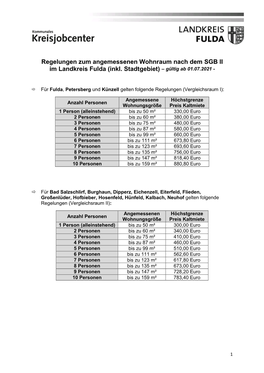 Regelungen Zum Angemessenen Wohnraum Nach Dem SGB II Im Landkreis Fulda (Inkl. Stadtgebiet) – Gültig Ab 01.07.2021