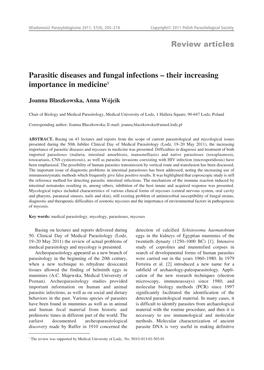 Review Articles Parasitic Diseases and Fungal Infections