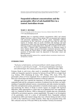 Suspended Sediment Concentrations and the Geomorphic Effect of Sub-Bankfull Flow in a Central Australian Stream