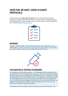 Have Fun. Be Safe. Covid-19 Guest Protocols