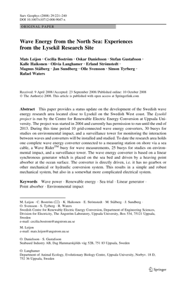 Wave Energy from the North Sea: Experiences from the Lysekil Research Site