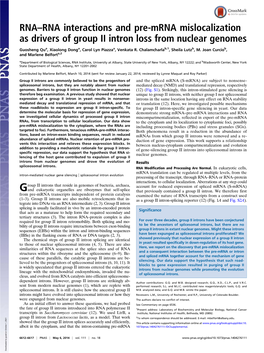 RNA–RNA Interactions and Pre-Mrna Mislocalization As Drivers of Group II Intron Loss from Nuclear Genomes