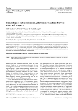 Climatology of Stable Isotopes in Antarctic Snow and Ice: Current Status and Prospects