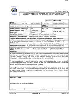 AIRCRAFT ACCIDENT REPORT and EXECUTIVE SUMMARY Synopsis