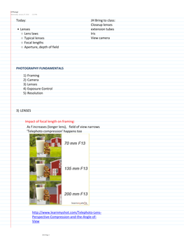 Lens Laws Typical Lenses Focal Lengths Aperture, Depth of Field