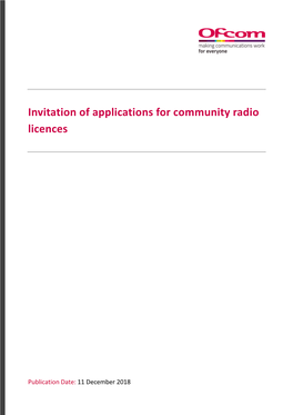 Invitation of Applications for Community Radio Licences