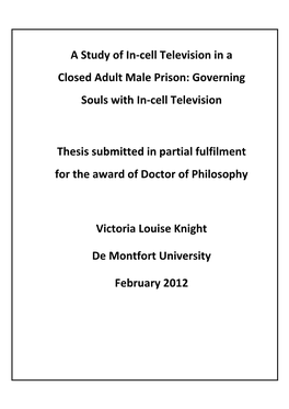 A Study of In-Cell Television in a Closed Adult Male Prison: Governing