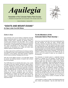 “GOATS and MOUNT EVANS” an Open Letter from Bill Weber