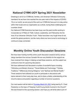 National CYMK-UOY Spring 2021 Newsletter