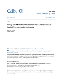 Mainstream Environmentalists' Understanding of Radical Environmentalism in America