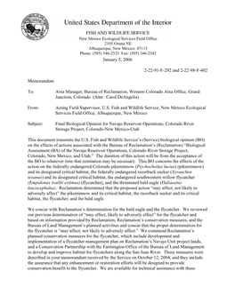 Final Biological Opinion for Navajo Reservoir Operations, Colorado River Storage Project, Colorado-New Mexico-Utah