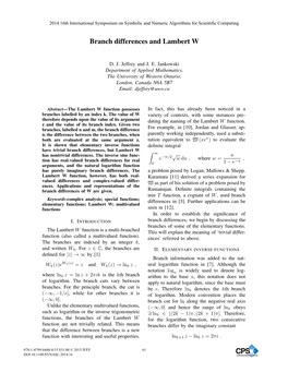 Branch Differences and Lambert W