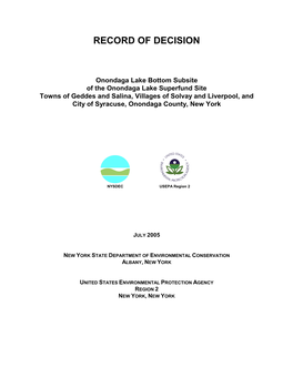 RECORD of DECISION, Onondaga Lake Bottom Subsite of The