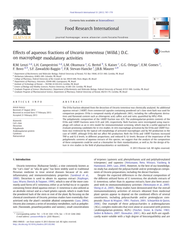 Effects of Aqueous Fractions of Uncaria Tomentosa (Willd.) D.C