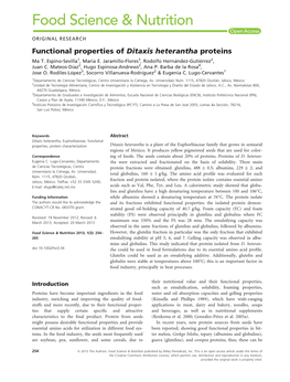 Functional Properties of Ditaxis Heterantha Proteins Ma T