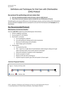 Definitions and Techniques for Oral Care with Chlorhexidine (CHG) Protocol