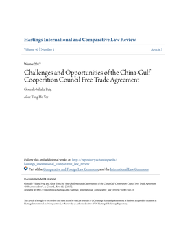 Challenges and Opportunities of the China-Gulf Cooperation Council Free Trade Agreement Gonzalo Villalta Puig