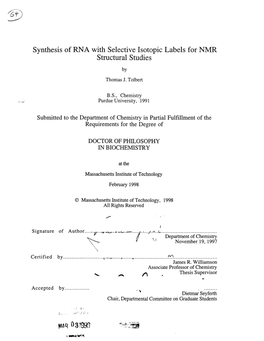 Synthesis of RNA with Selective Isotopic Labels for NMR Structural Studies