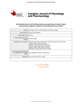 Antioxidant and Anti-Inflammatory Properties of Alpha Lipoic Acid Protect Against Valproic Acid Induced Liver Injury