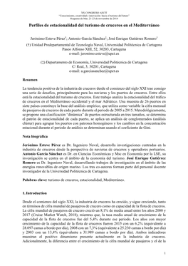 Perfiles De Estacionalidad Del Turismo De Cruceros En El Mediterráneo